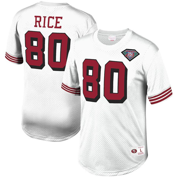 Men's San Francisco 49ers #80 Jerry Rice White Mitchell & Ness Stitched Neck Top Jersey